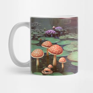 Whimsical Mushroom Pond Landscape Mug